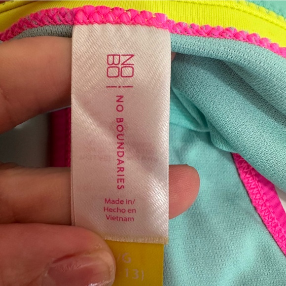 No Boundaries Womens Neon Tropical Palm Print Bikini Size L (11-13) - Picture 3 of 15